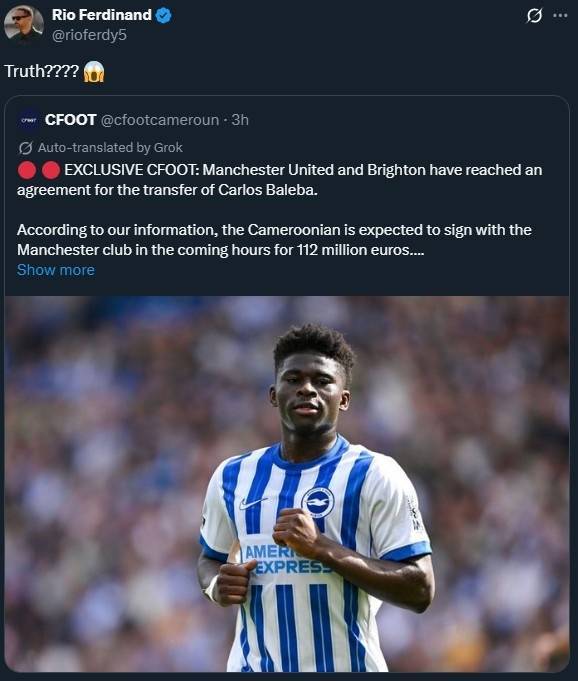 皇冠信用网APP下载_费迪南德转发外媒新闻：曼联1.12亿欧签巴莱巴达协议皇冠信用网APP下载？真的？